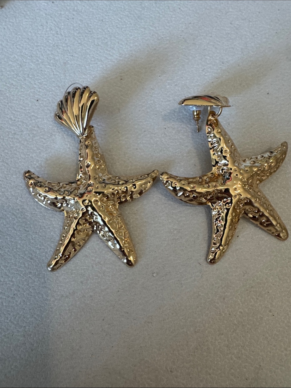 Gold Starfish and shell Drop Earrings pierced - Women Accessories